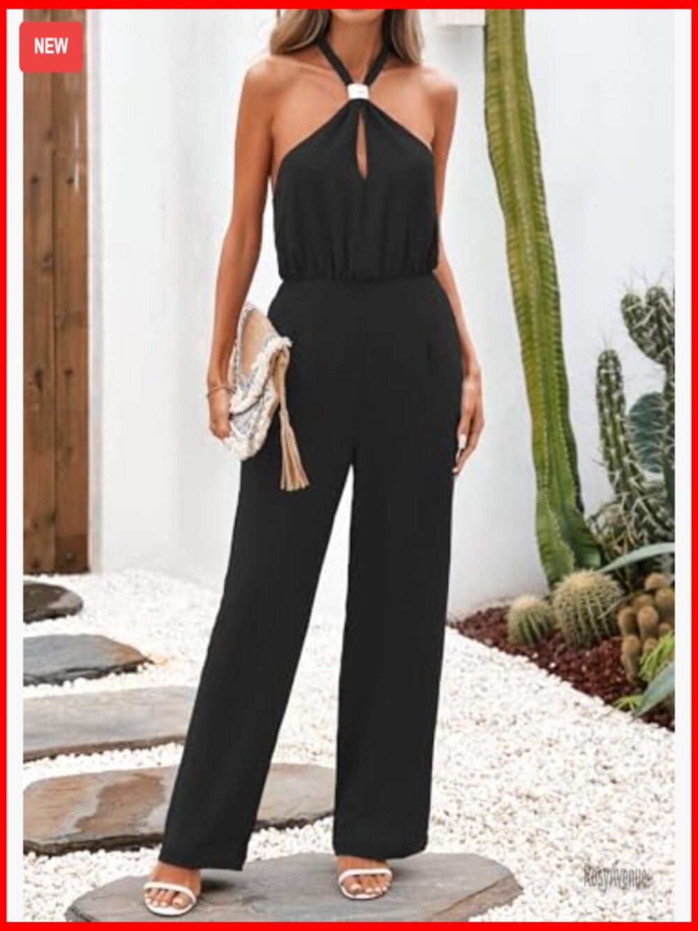 Sleeveless Halter Backless Wide Leg Jumpsuit Romper Dressy One Piece - Picture 3 of 7